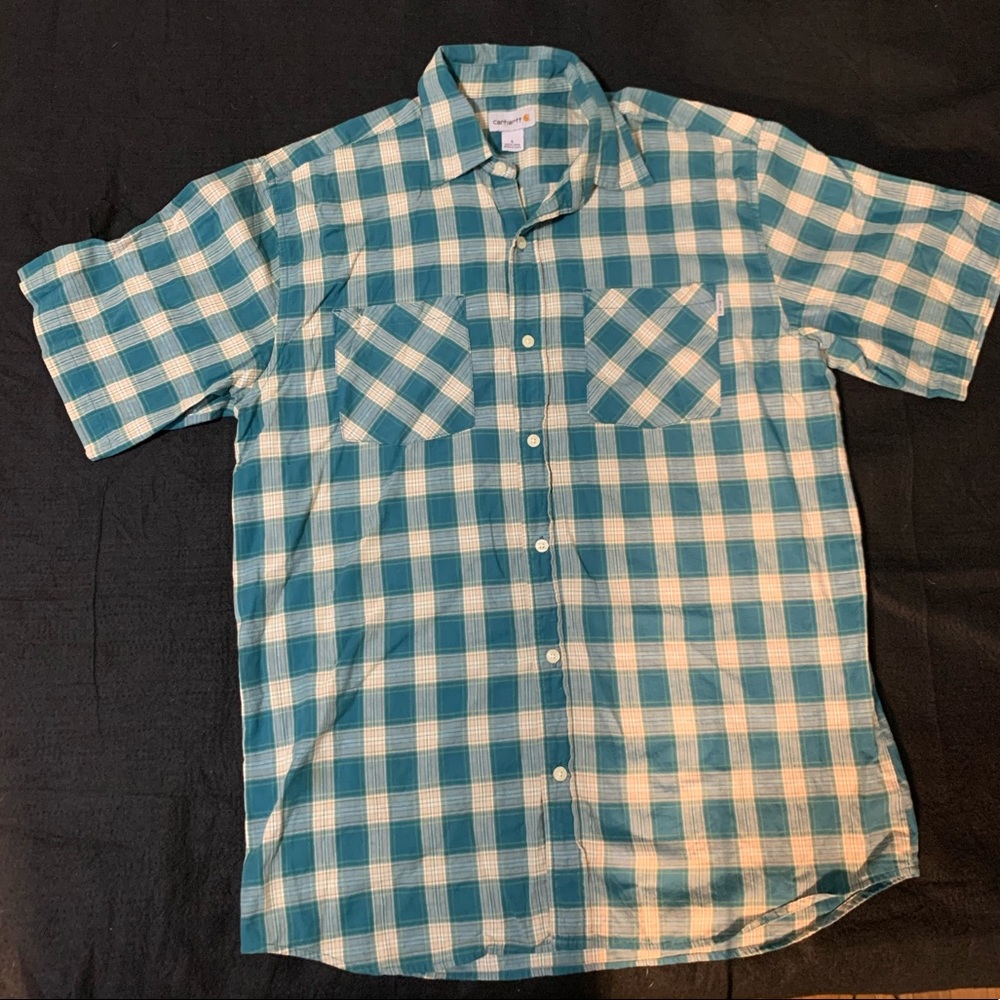 Carhartt stripes turquoise short sleeves button up
